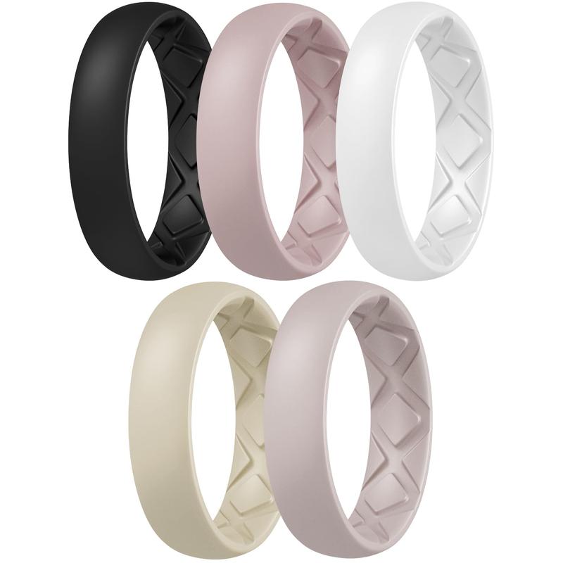 Inner Arc Ergonomic Breathable Design, Silicone Rings for Women with half sizes, Women's Silicone Wedding Band，5.5mm Wide-2mm Thick