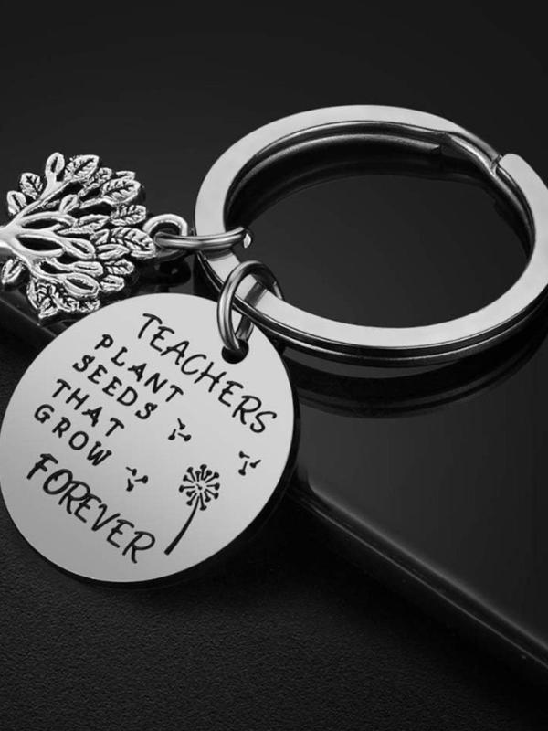 Teacher's Day Gift Keychain, Teacher Appreciation Gift Idea for Birthday, Teacher Keychain, Plant & Letter Design Keychain for Women & Men