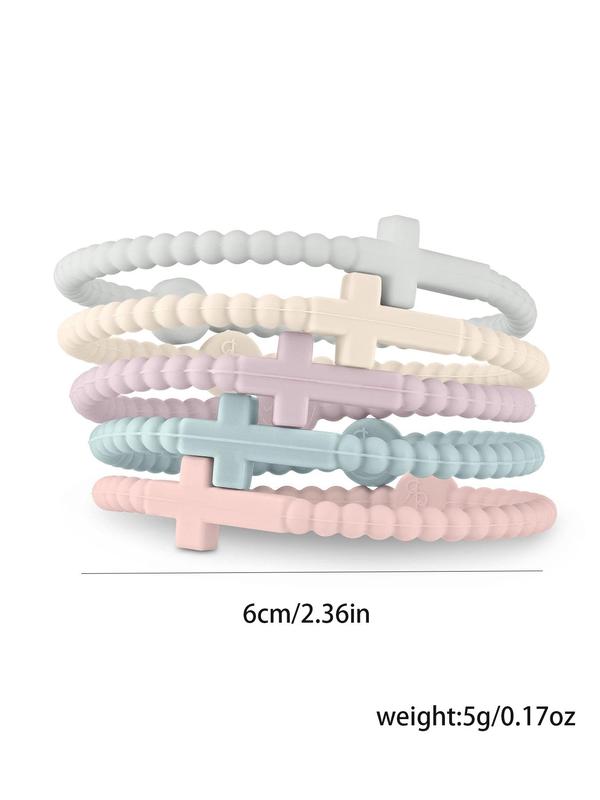 Colorful Cross Design Silicone Beaded Bracelets, Fashionable Jewelry for Women & Men, Trendy All-match & Exquisite Jewelry for Birthday Gift