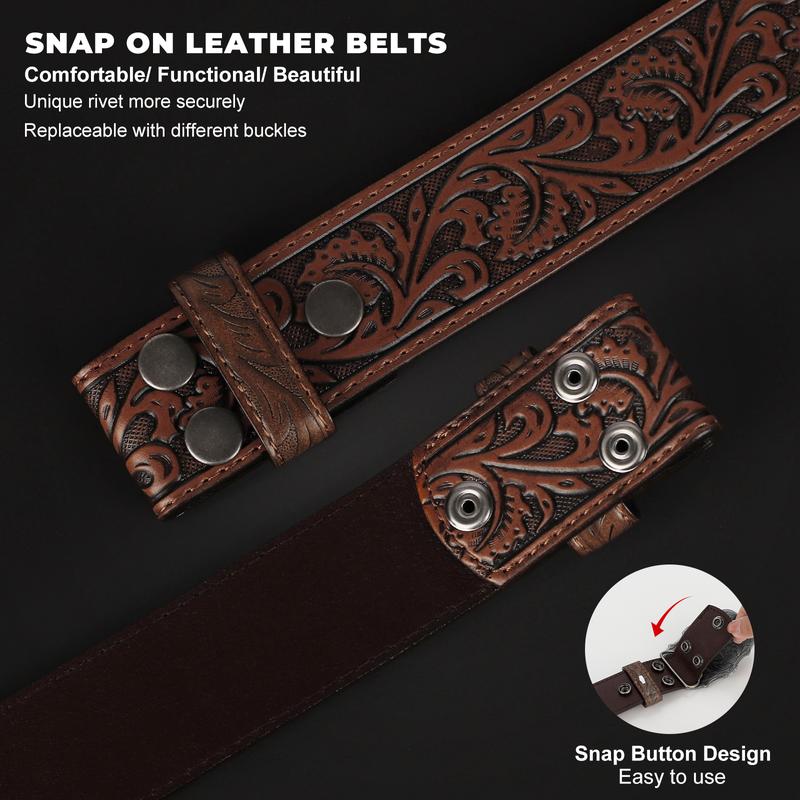 Western Leather Belt Strap for Men Women Cowboy Cowgirl Engraved Embossed Leather Belt Strap for Jeans Pants