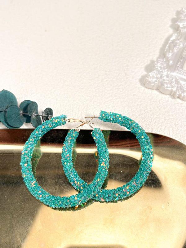  Women's Elegant Glittering Hoop Earrings, 1 Pair Trendy Sparkling Hoop Earrings for Women & Girls, All-match Stylish Jewelry As Gift for Daily & Party Decor