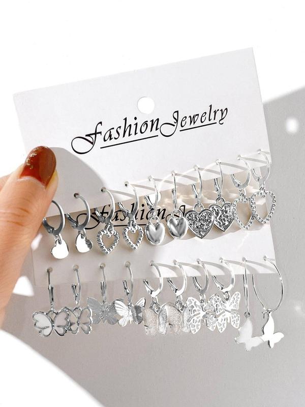 10 Pairs Hollow out Heart & Butterfly Design Earrings Set, Elegant Drop Earrings, Summer 2024 Fashion Jewelry Accessories for Women & Girls