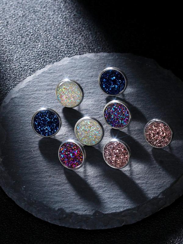 Glitter Round Stud Earrings (4 Pairs), Fashionable Jewelry for Women & Girls, Casual Jewelry for Party, Daily Clothing Decor, Trendy All-match & Exquisite Jewelry for Birthday Gift