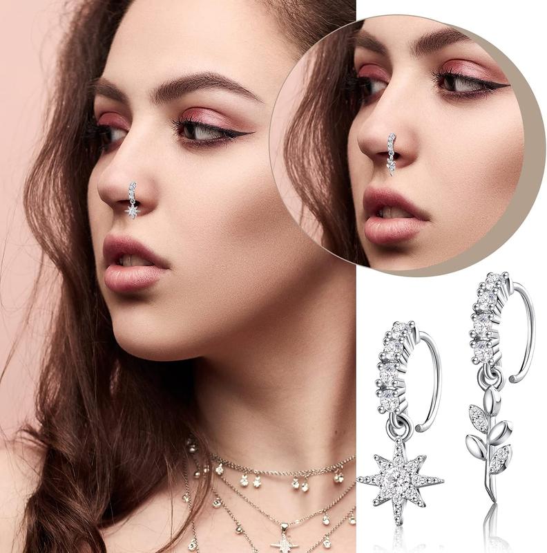 15 count Dangle Nose Rings Hoops Heart Dangle Nose Rings Cartilage Earring Dangling Nose Piercing  for Women ()