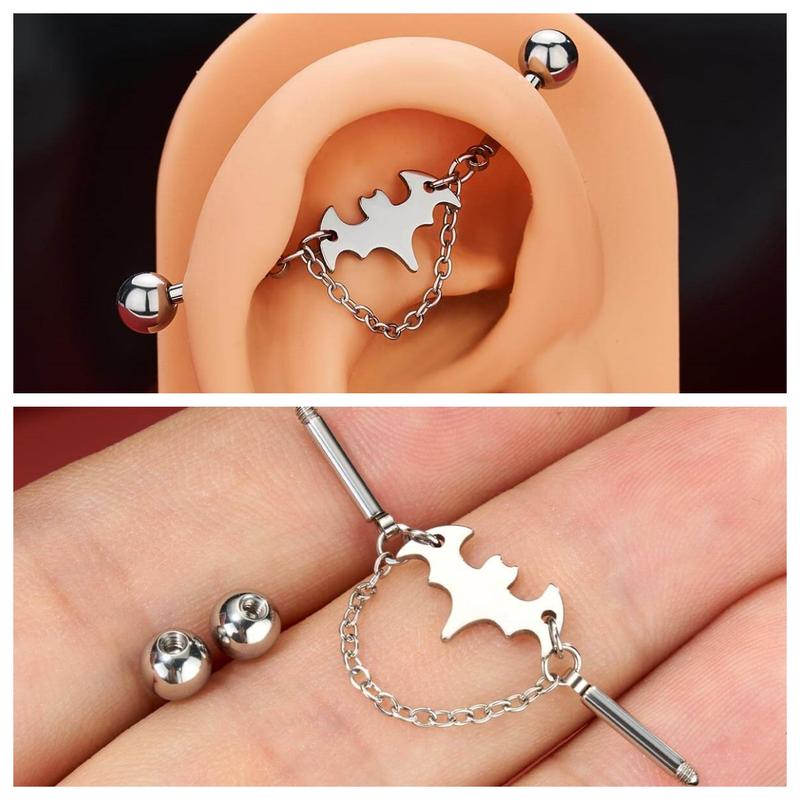 Oufer Halloween 14G Vintage Moth Spider Moon Phase Moth Spider Web Industrial Barbell Cartilage Piercing Ring Bar Length 35mm