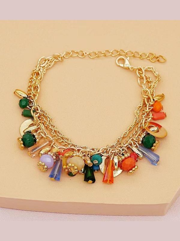 Boho Style Colorful Beaded Bracelet, 2024 New Style Adjustable Layered Bracelet for Women & Girls, Trendy All-match & Exquisite Jewelry for Birthday Gift