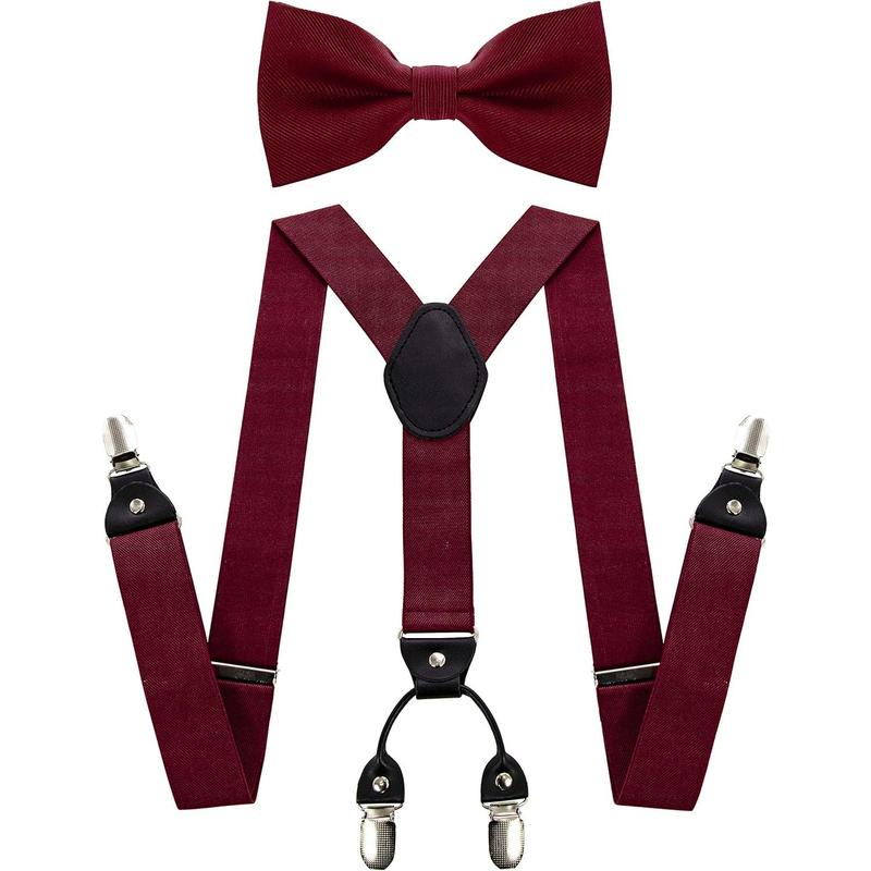 Solid Color Suspender and Silk Bow Tie Sets for Men