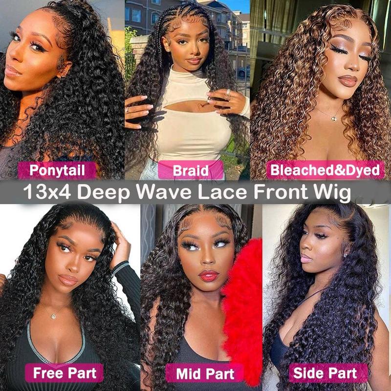 180% Density Deep Wave 13x4 Transparent Lace Frontal Wig Human Hair 30 Inches Brazilian Wigs for Women Pre Plucked 13x4 Hd Lace Front Wigs Curly Wig