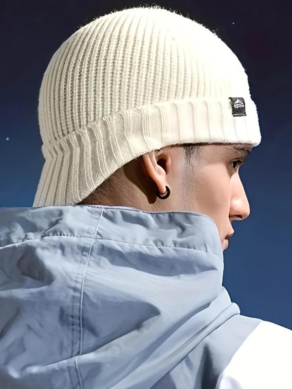 Solid Patched Detail Outdoor Sports Knit Hat, Casual Sporty Beanie Hat for Men & Women, Soft Warm Ski Cap