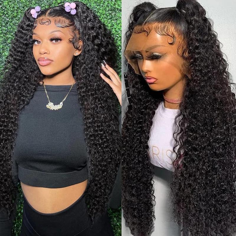 180% Density Deep Wave 13x4 Transparent Lace Frontal Wig Human Hair 30 Inches Brazilian Wigs for Women Pre Plucked 13x4 Hd Lace Front Wigs Curly Wig