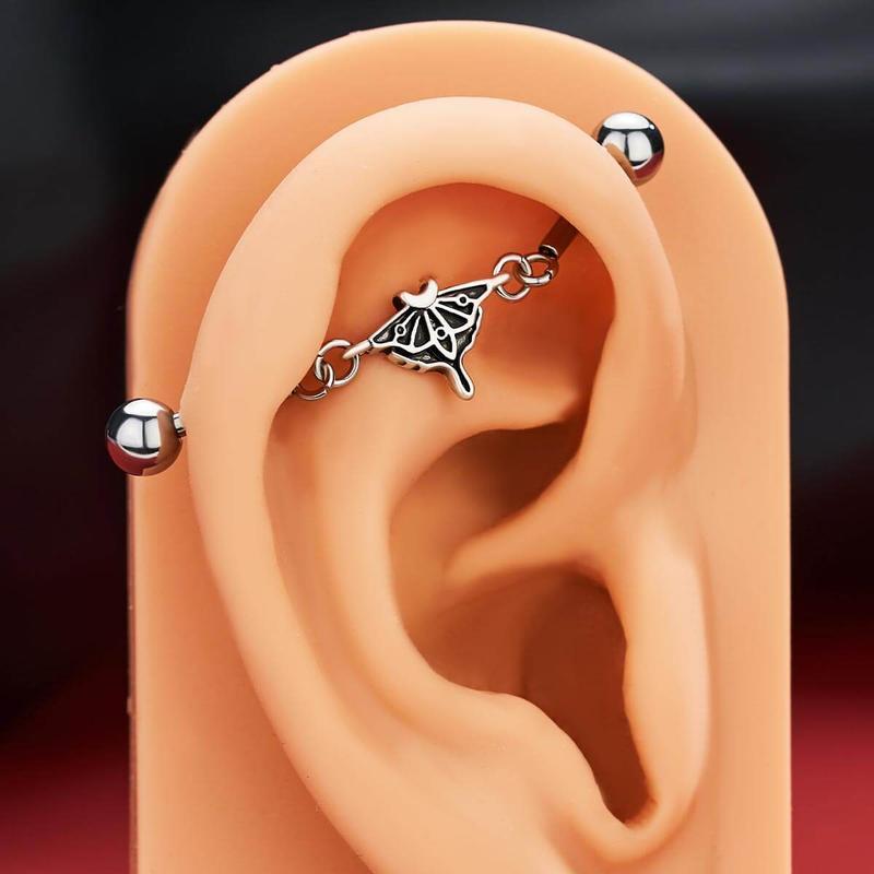 Oufer Halloween 14G Vintage Moth Spider Moon Phase Moth Spider Web Industrial Barbell Cartilage Piercing Ring Bar Length 35mm