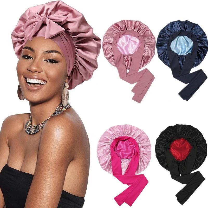 Double Layer Satin Bonnet with Elastic Tie Band, Silk-Like Texture Sleep Cap for Curly Hair, Nightcap Gifts for Women