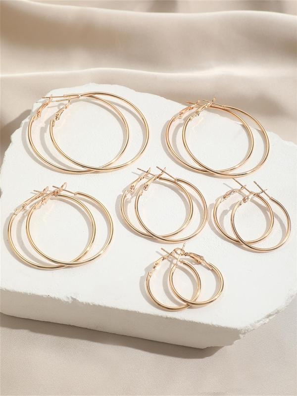 6 Pairs Women's Simple Plain Alloy Hoop Earrings, Casual All-match Jewelry for Girls Gift, Female Classic Fashion Accessories for Daily Wear