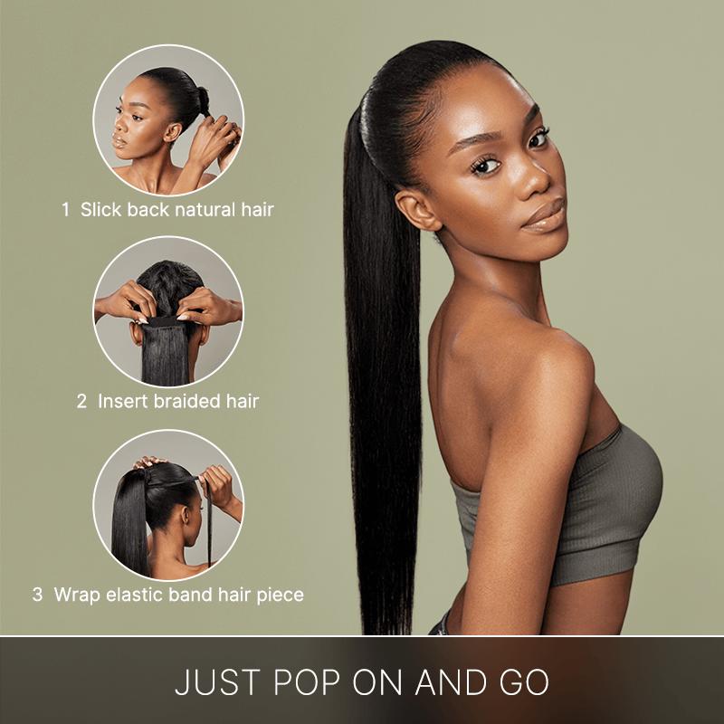 Frodio Ponypop Seamless Straight Ponytail Hairstyle 150%-Density Full Ponytail 100% Human Hair Extension