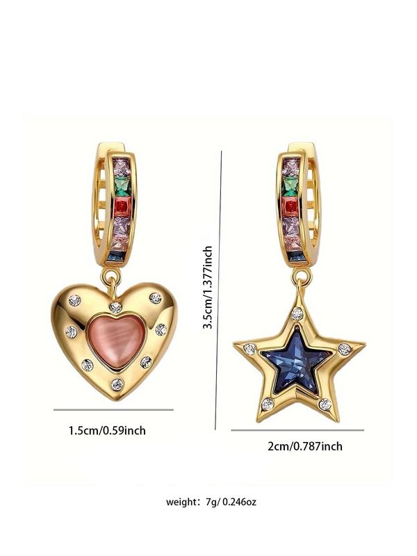 Women's Elegant Rhinestone Decor Star & Heart Design Dangle Earrings, Exquisite Trendy Asymmetrical Earrings, Fashion Jewelry for Women for Daily & Party Decoration