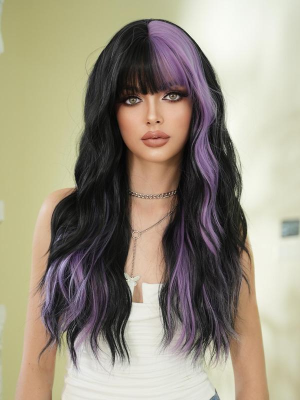 Summer 2024 Ombre Long Wavy Wigs for Women, Gorgeous Fluffy Wigs with Bangs, Synthetic Full Machine Wigs for Party Streetwear, Daily Use, Fall Outfits, Fall Freshness