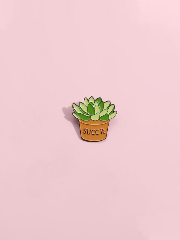 Cute Succulent Potted Brooch, Letter Pattern Enamel Pin Suitable for Backpacks, Jeans, Scarves, Hats Decoration Fixed Buckle, Casual Alloy Jewelry for Men & Women