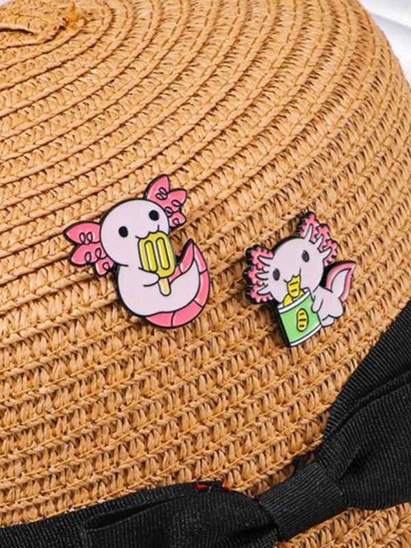 Cute Cartoon Salamander Design Brooch (4pcs), Cartoon Marine Life Themed Brooch, Fashion Accessories for Men & Women，perfect for Students