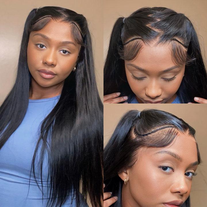 Asteria Hair Pre-Styled Straight 13x4 Glueless Ready to Go Lace Frontal Wig Human Hair Wig Pre Bleached Beginners Glueless Wig