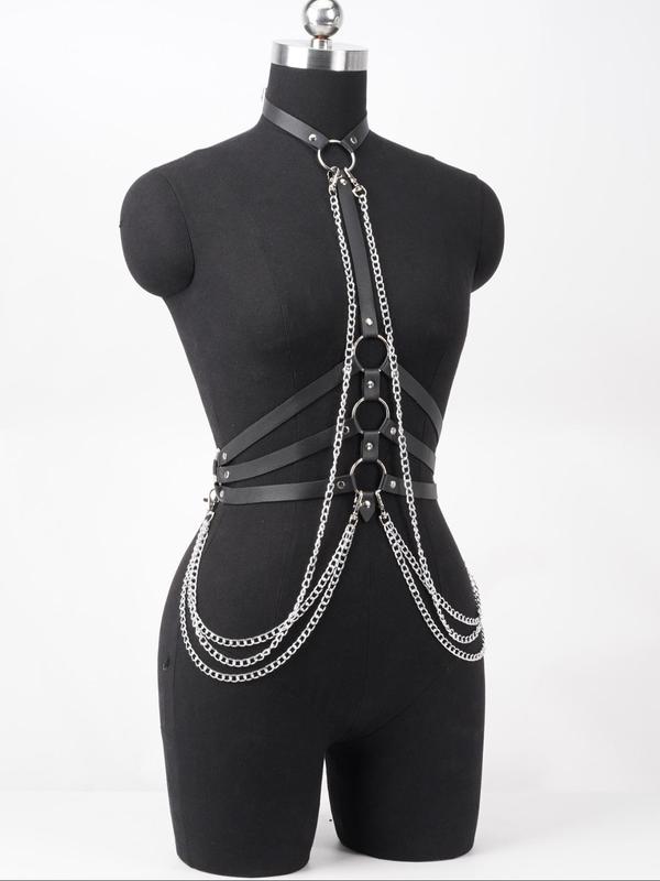 Women's Punk Style Studded & O-ring Decorated Harness Belt, Fashionable Pu Leather Belt for Party, Daily Clothing Decor, Trendy All-match & Exquisite Belt for Birthday Gift