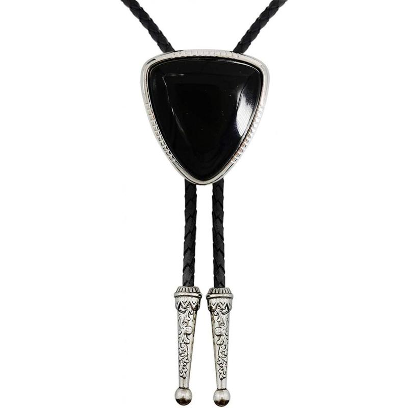 Vintage Western Cowboy Black Stone Bolo Tie For Men