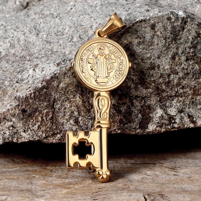 GTHIC St. Benedict Medal Key Stainless Steel Pendant for Men Women Daily Wear Statement Jewelry