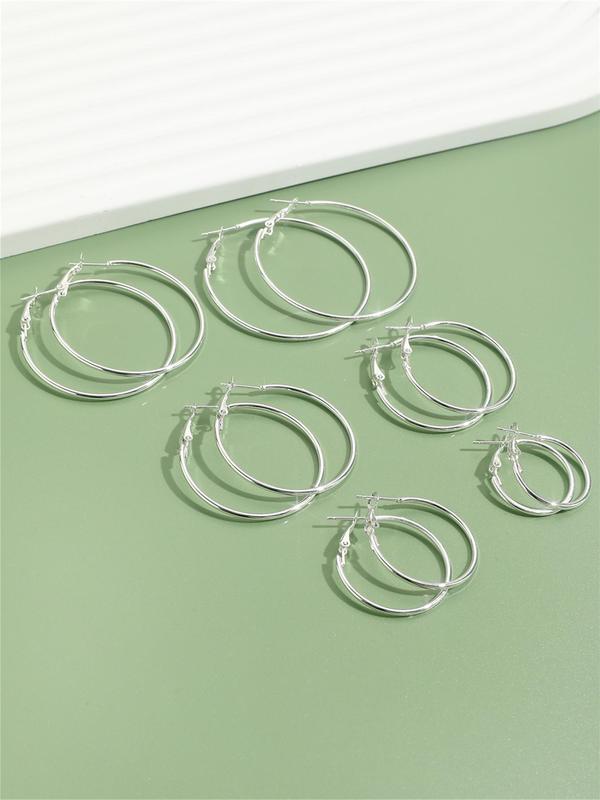 6 Pairs Women's Simple Plain Alloy Hoop Earrings, Casual All-match Jewelry for Girls Gift, Female Classic Fashion Accessories for Daily Wear