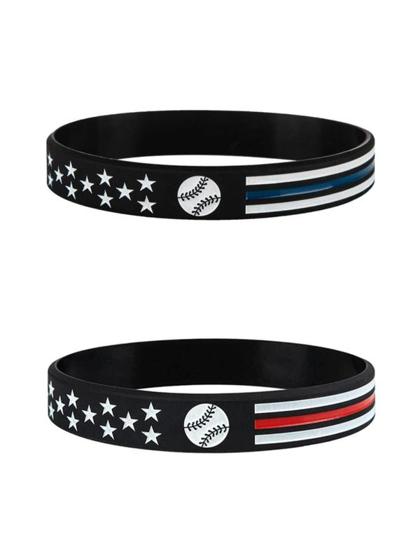 2pcs Baseball and Line Design Rubber Bangle, Sporty Silicone Wristband for Men & Women, 2024 New Dainty Aesthetic Jewelry Gift