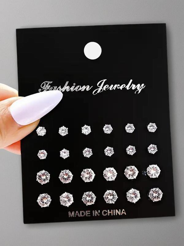 12 Pairs Mixed Size Rhinestone Stud Earrings for Women and Men, Fashion Sparkly Shiny Earrings Set As Gift for Her & Him, Ear Piercing Jewelry, Cute Accessories, Daily Ootd Use for Fall 2024, Thick Studs