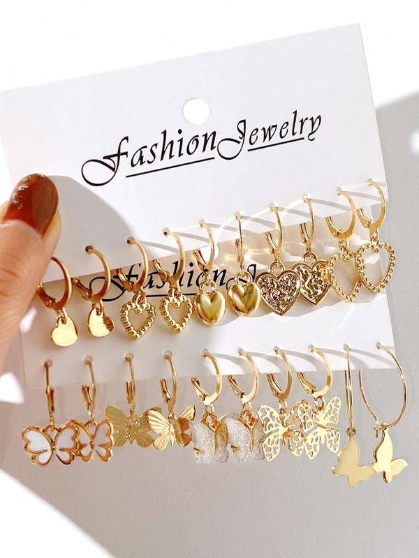 10 Pairs Hollow out Heart & Butterfly Design Earrings Set, Elegant Drop Earrings, Summer 2024 Fashion Jewelry Accessories for Women & Girls