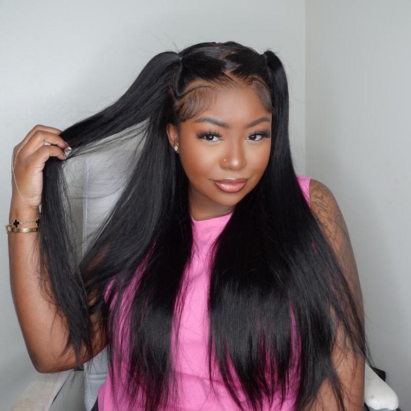 Asteria Hair Pre-Styled Straight 13x4 Glueless Ready to Go Lace Frontal Wig Human Hair Wig Pre Bleached Beginners Glueless Wig