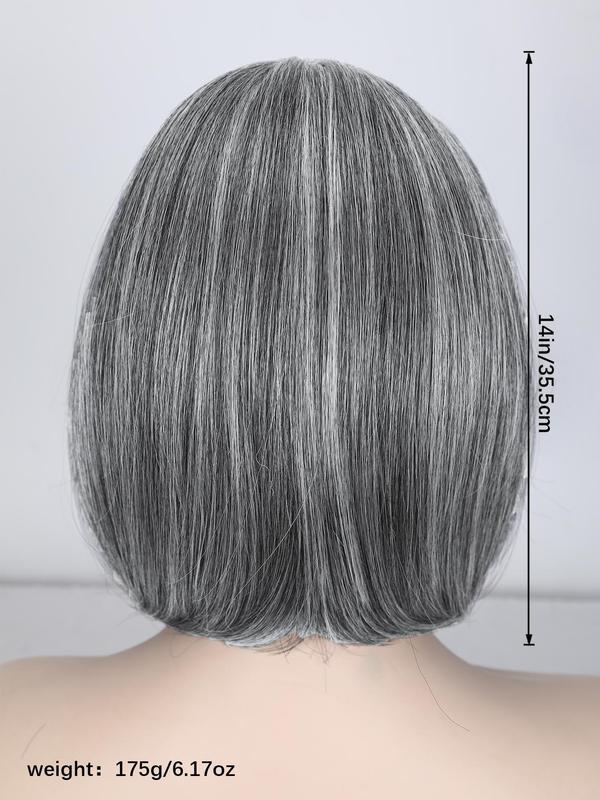 14 Inch Gray Short Bob Wigs for Women, Natural Looking Gorgeous Fluffy Wigs with Curtain Bangs, Synthetic Full Machine Wigs for Party Photography, Daily Use