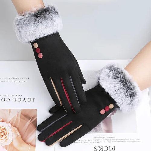 Fashion Women Winter Warm Suede Leather Touch Screen Glove Female Faux