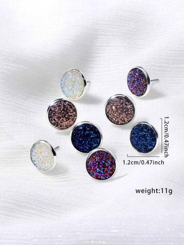 Glitter Round Stud Earrings (4 Pairs), Fashionable Jewelry for Women & Girls, Casual Jewelry for Party, Daily Clothing Decor, Trendy All-match & Exquisite Jewelry for Birthday Gift