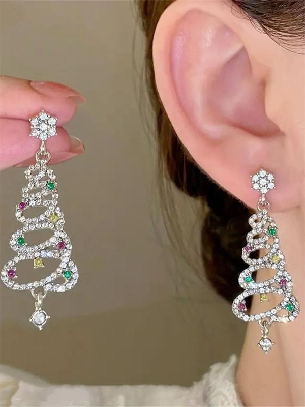 Christmas Tree Design Dangle Earrings, Elegant Rhinestone Decorated Dangle Earrings for Women, Fashion Jewelry for Party, Daily Decor, Trendy All-match & Exquisite Jewelry for Birthday Gift