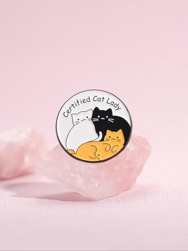 Fashion Cute Cat & Letter Design Brooch,  Round Shaped Animal Themed Brooch, Clothes Accessories for Women & Men