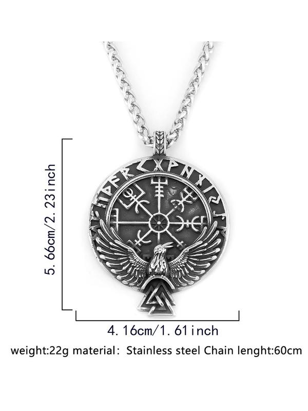 Crow Odin Rune Design Pendant Necklace For Men & Women, Stainless Steel Jewelry, Jewelry For Daily Decoration