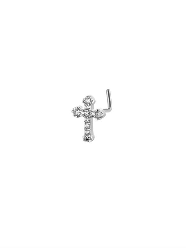 Rhinestone Cross Nose Ring, Punk Style Nose Ring for Women & Men for Party, Daily Clothing Decor, Trendy All-match Jewelry for Birthday Gift