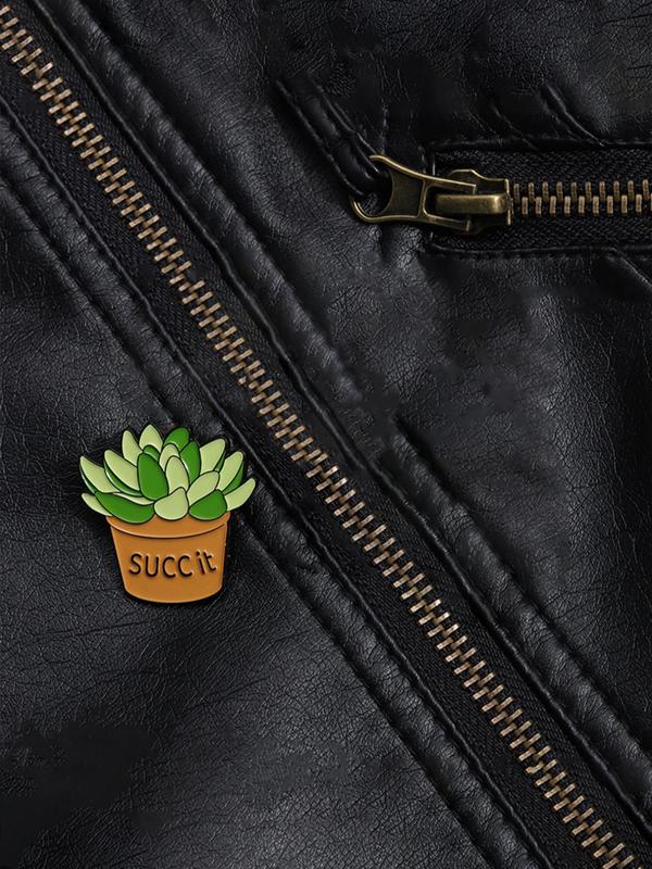 Cute Succulent Potted Brooch, Letter Pattern Enamel Pin Suitable for Backpacks, Jeans, Scarves, Hats Decoration Fixed Buckle, Casual Alloy Jewelry for Men & Women