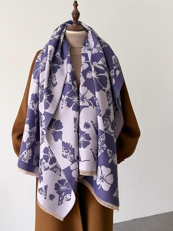 Floral Print Scarf for Winter, Casual Soft Warm Shawl for Women & Men, Fashion Accessories for Daily Wear, Trendy All-match & Exquisite Scarf for Birthday Gift