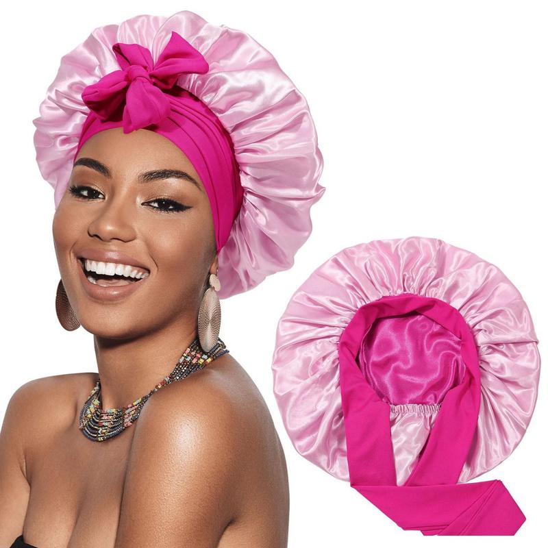 Double Layer Satin Bonnet with Elastic Tie Band, Silk-Like Texture Sleep Cap for Curly Hair, Nightcap Gifts for Women