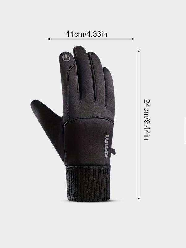 Unisex Letter Print Touch Screen Gloves, Casual Non-slip Waterproof Warm Gloves for Outdoor Activities, Fashion Accessories for Men & Women