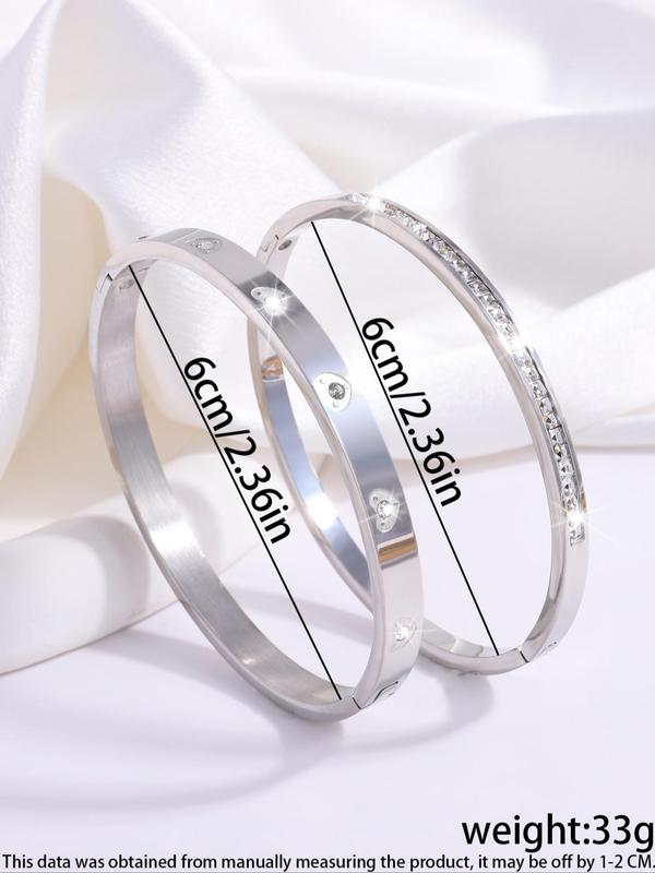 Gorgeous Exquisite Love Single Row Drill Bangle, 2024 Personality Matching Bracelets for Gf, Fashion Stainless Steel Jewelry for Party, Summer Trendy All-match & Exquisite Jewelry for Gift