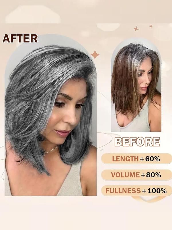 14 Inch Gray Short Bob Wigs for Women, Natural Looking Gorgeous Fluffy Wigs with Curtain Bangs, Synthetic Full Machine Wigs for Party Photography, Daily Use