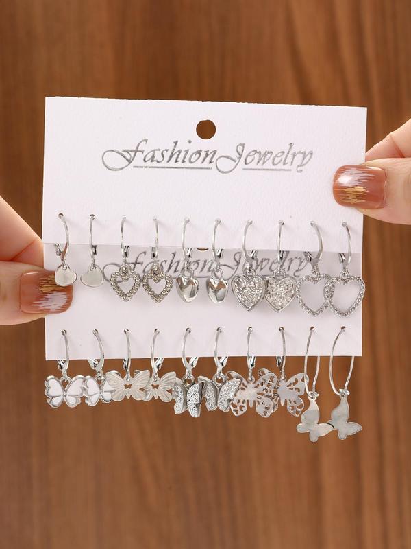 10 Pairs Hollow out Heart & Butterfly Design Earrings Set, Elegant Drop Earrings, Summer 2024 Fashion Jewelry Accessories for Women & Girls