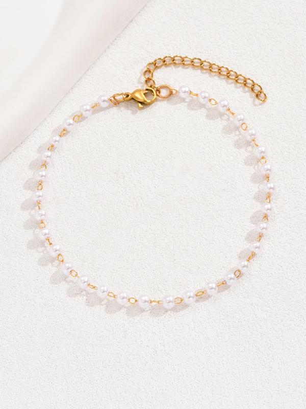 Faux Pearl Decorated Anklet,  Elegant Adjustable Anklet for Women & Girls, Fashion Accessories for Daily Wear, Trendy All-match Jewelry for Birthday Gift