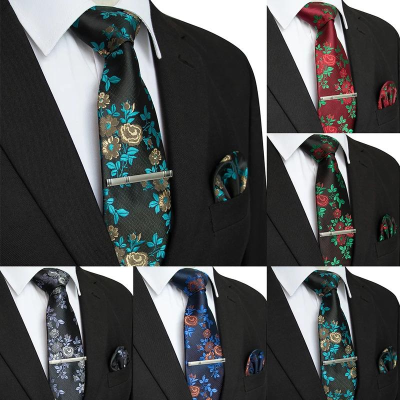 EASTEPIC Ties for Men 8 cm Exquisite Floral Necktie Handkerchief Clip Men's Tie Set Wedding Party Birthday Gift Stripe Dot Plaid