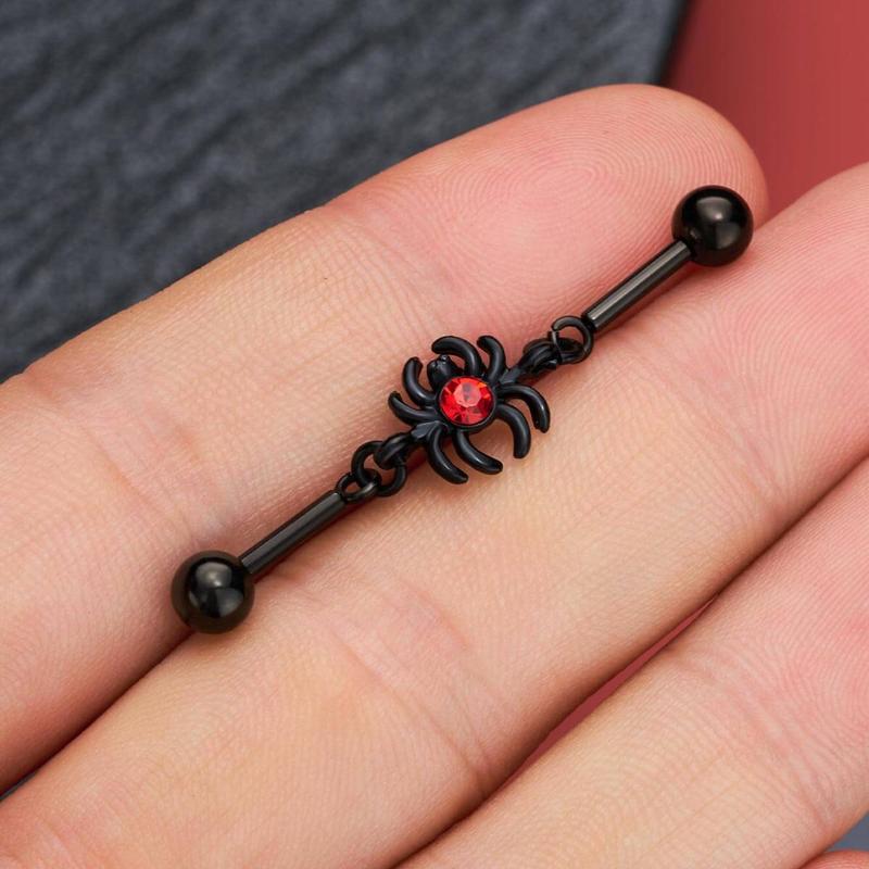 Oufer Halloween 14G Vintage Moth Spider Moon Phase Moth Spider Web Industrial Barbell Cartilage Piercing Ring Bar Length 35mm