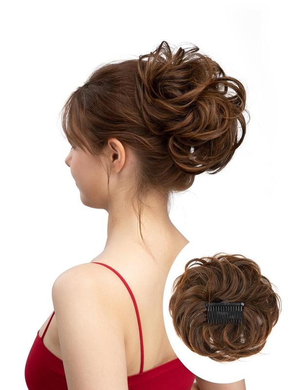 Women's Elegant Messy Wavy Clip-in Hair Bun, Natural Fluffy Hair Bun with Hair Clip, Synthetic Hairpiece for Women & Girls for Hairstyle Ideas