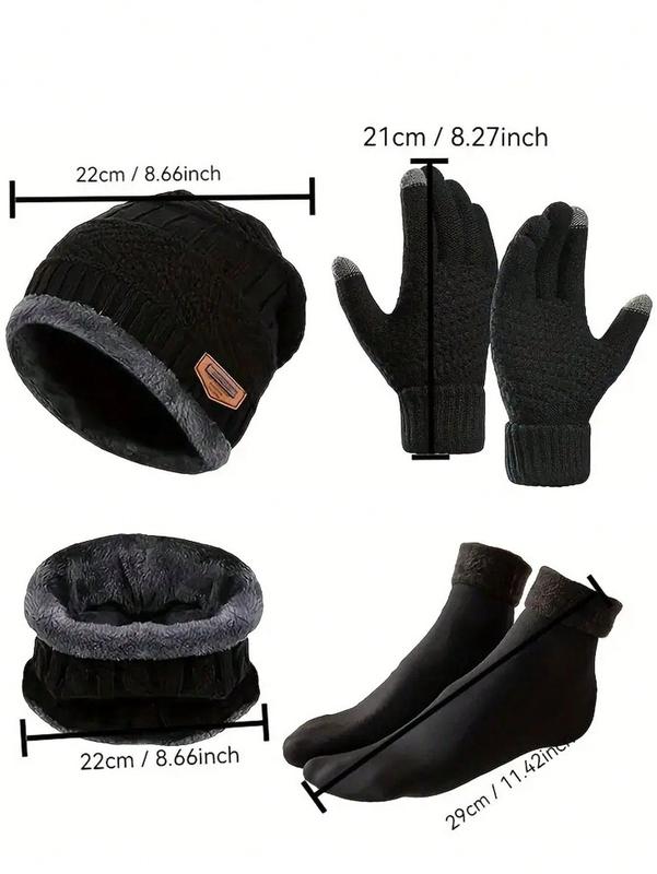 4pcs Set Winter Warm Set: Knit Hat, Thermal Gloves, Non-Slip Socks - Ultimate Cold Weather Protection For Outdoor Adventure, Suitable For Both Men And Women